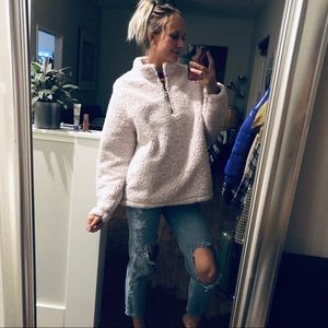 Fuzzy pink pullover with zipper